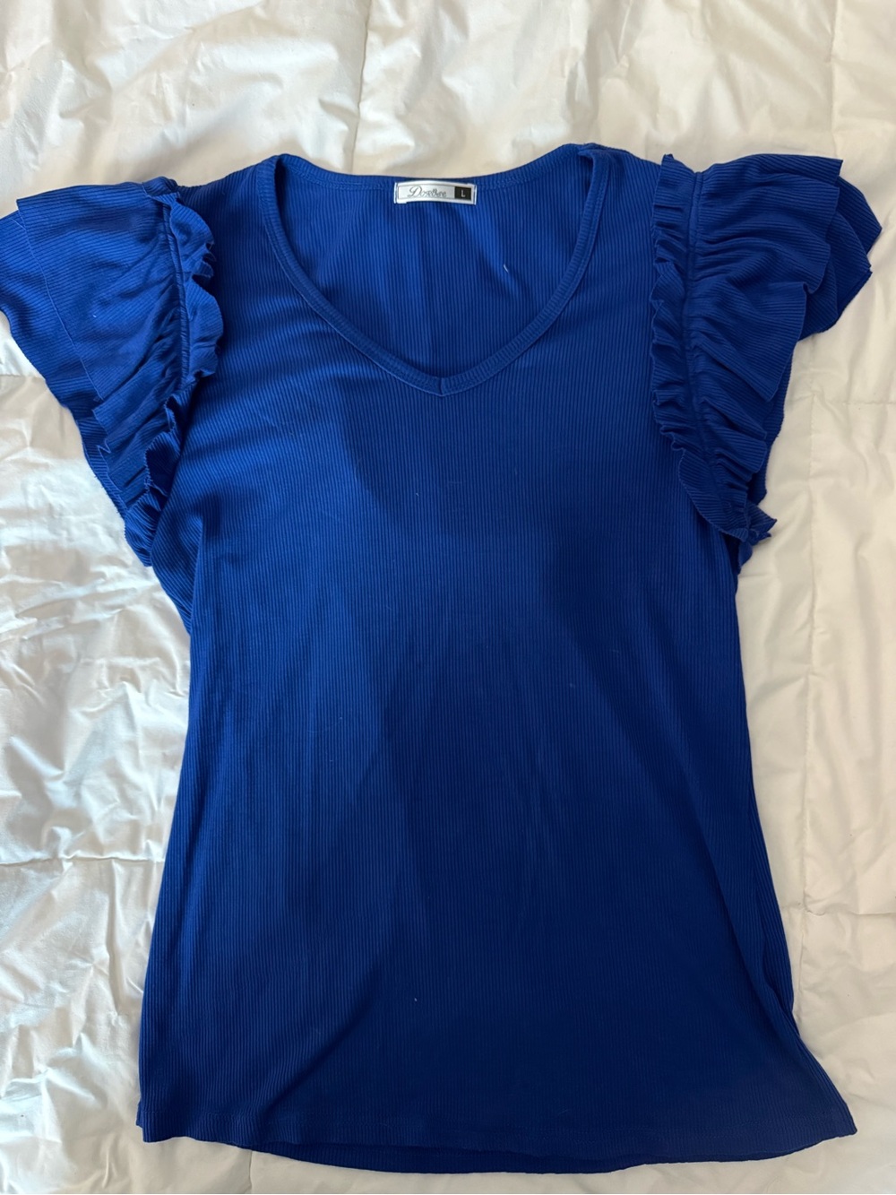 Dexter Royal Blue Ruffle Sleeve V-Neck Top